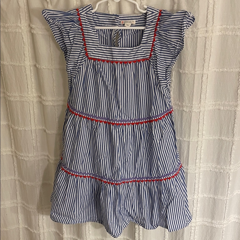 Crewcuts Blue and White Striped Dress with Red Trim